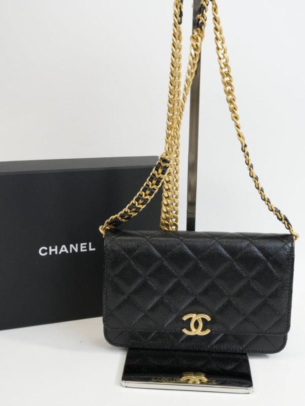 Chanel Caviar Quilted CC Turnlock Wallet On Chain WOC Black Bag